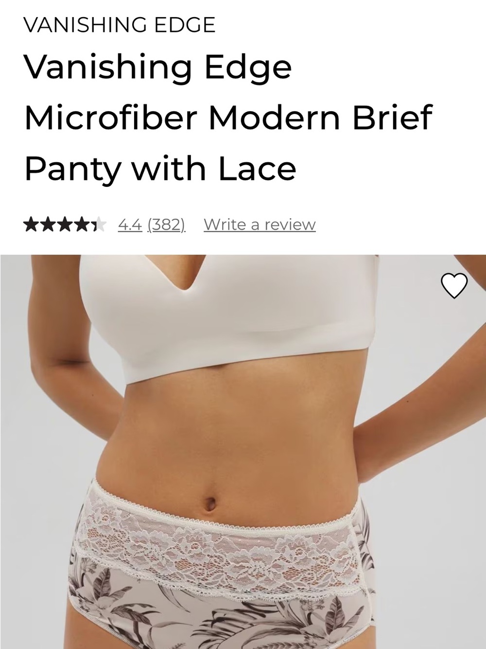 Soma Microfiber Modern Brief Panty with Lace - Cream Floral XXL